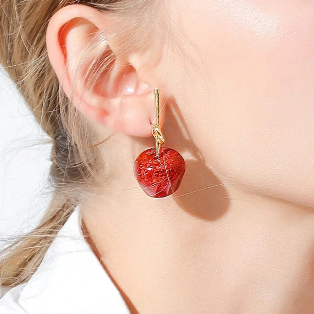 Cherry earrings with gold post. Unique! - Picture 2 of 3